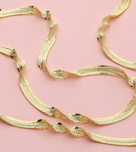 Load image into Gallery viewer, detail of the gold herringbone snake chain