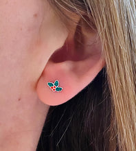 Load image into Gallery viewer, sterling silver holly studs in model&#39;s ear