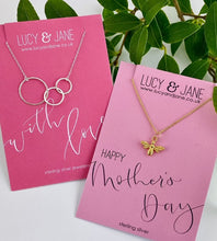 Load image into Gallery viewer, gold bee necklace on a Mother&#39;s Day card