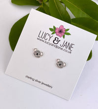 Load image into Gallery viewer, sterling silver koala head studs for kids on a Lucy and Jane backing card