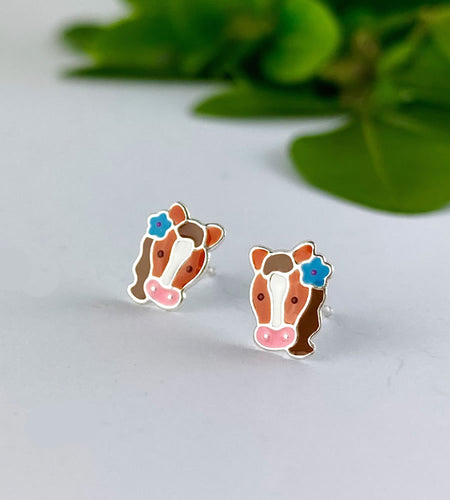 Sterling Silver Colourful Horse Studs