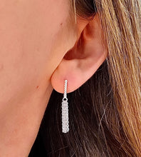 Load image into Gallery viewer, sterling silver bar and tassel earrings on model