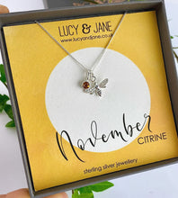 Load image into Gallery viewer, sterling silver bee birthstone necklace for November