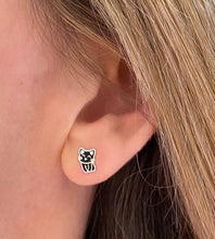 Load image into Gallery viewer, sterling silver black cat studs in model&#39;s ear