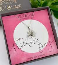 Load image into Gallery viewer, sterling silver daisy necklace on a Mother&#39;s Day card 