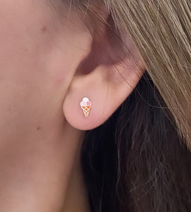 sterling silver small ice cream studs on model's ear