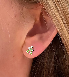 sterling silver fog witch studs on model's ear