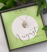 Load image into Gallery viewer, sterling silver moon birhtstone necklace for august