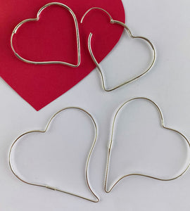 sterling sivler heart shaped hoops - medium and large size heart hoops