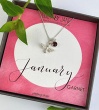 Load image into Gallery viewer, sterling silver January birthstone bee necklace