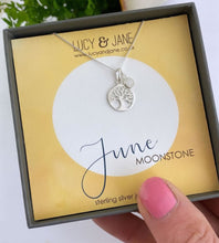 Load image into Gallery viewer, sterling silver june birthstone necklace with a tree of life pendant