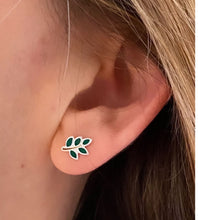 Load image into Gallery viewer, sterling silver mini leaf climber earrings in model&#39;s ear