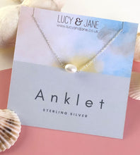 Load image into Gallery viewer, sterling silver freshwater pearl anklet on a backing card