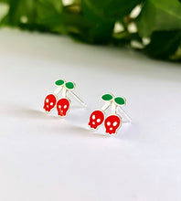 Load image into Gallery viewer, Halloween Sterling Silver Skull Cherries Earrings