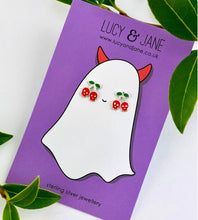 Load image into Gallery viewer, Halloween Sterling Silver Skull Cherries Earrings