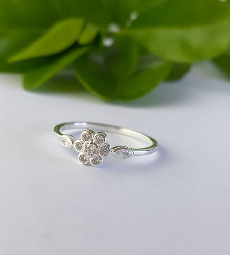 sterling silver sparkle flower ring