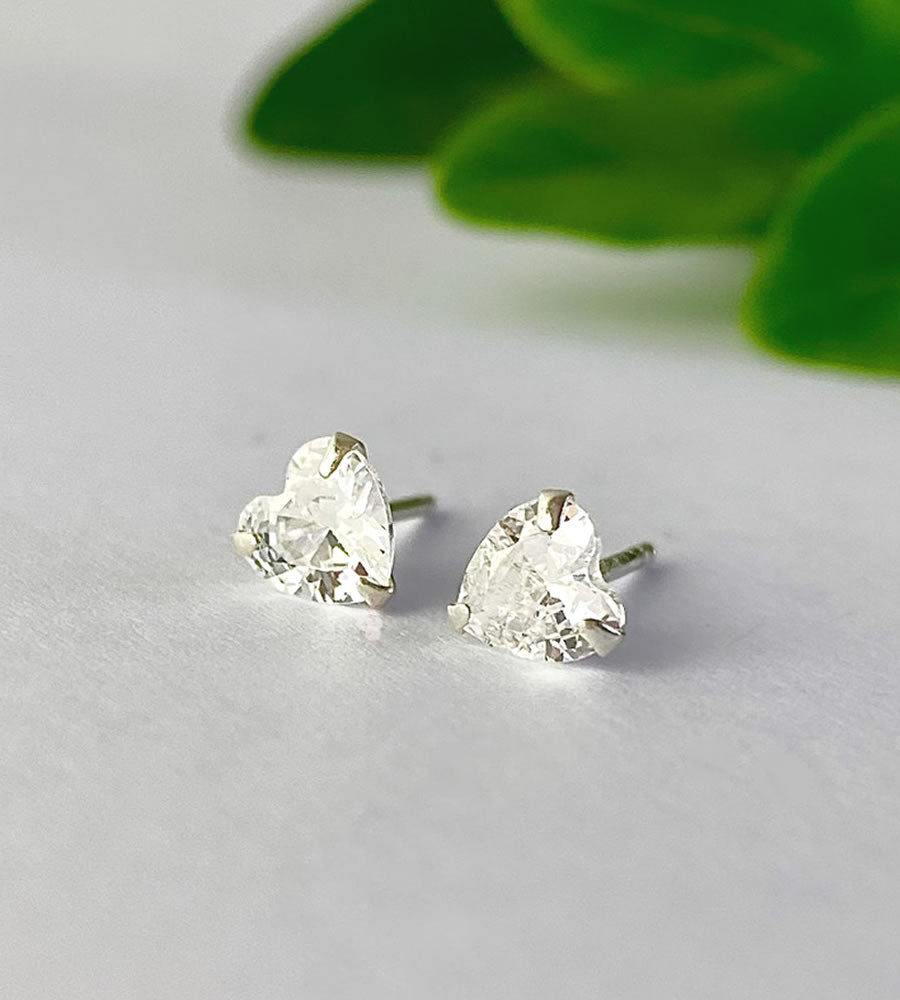 classic sterling silver sparkly heart earrings