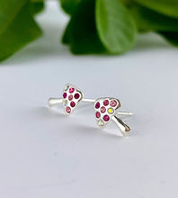 Load image into Gallery viewer, sterling silver mushroom studs with pink sparkles - earrings for kids