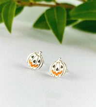 Load image into Gallery viewer, sterling silver spooky pumpkin studs for Halloween, great earrings for kids