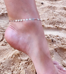 sterling silver stars anklet on models foot