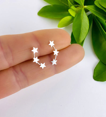 sterling silver stars stud climber earrings