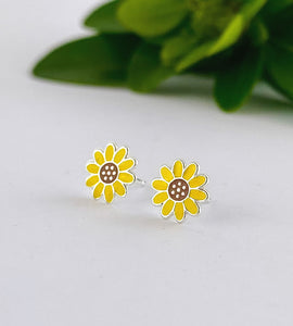 sterling silver yellow sunflower studs