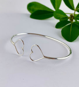 Sterling Silver Double Heart Open Bangle