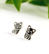 Load image into Gallery viewer, Sterling Silver Cute Black Cat Studs