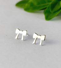 Load image into Gallery viewer, sterling silver flat bow stud earrings for children