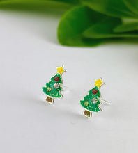 Load image into Gallery viewer, sterling silver sparkly christmas tree studs