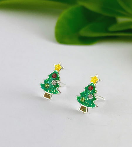 sterling silver sparkly christmas tree studs