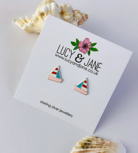 sterling silver colourful sailboat earrings for kids or adults