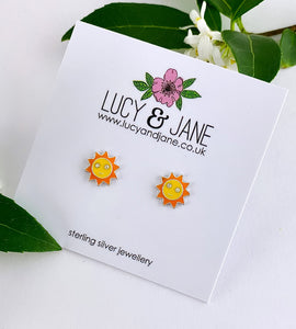 Sterling Silver Colourful Sun Studs