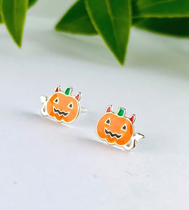 sterling silver devil pumpkin studs for Halloween