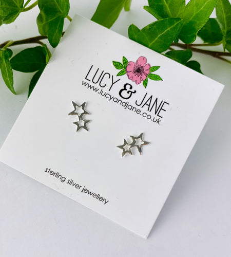 LAST 2 PAIRS - Sterling Silver Double Star Studs