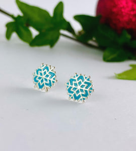 sterling silver frosty blue snowflake studs