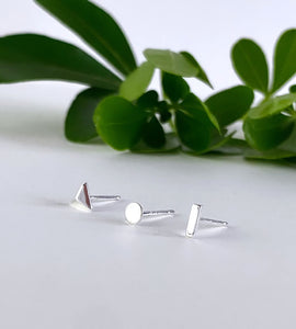 set of three mismatched sterling silver geometric studs