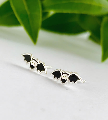 sterling silver small black bat studs for Halloween