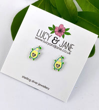 Load image into Gallery viewer, sterling silver avocado earrings on a Lucy and Jane card