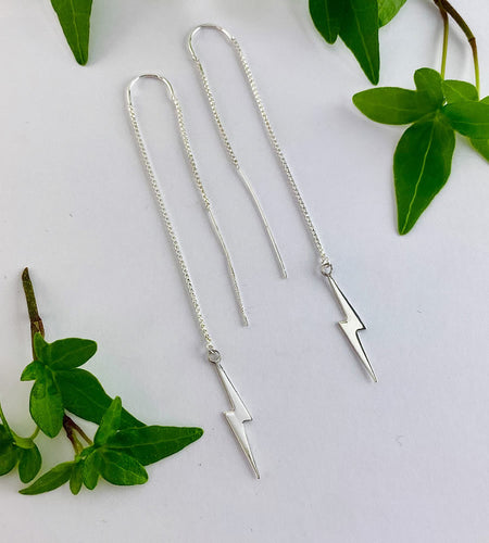 Sterling Silver Lightning Bolt Threader Earrings