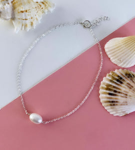 sterling silver anklet with a freshwater pearl