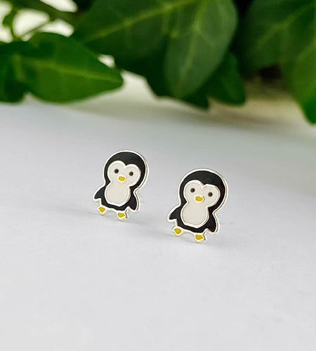 sterling silver cute penguin studs for kids