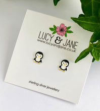 Load image into Gallery viewer, sterling silver penguin studs for children