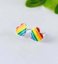 Load image into Gallery viewer, sterling silver rainbow heart stud earrings