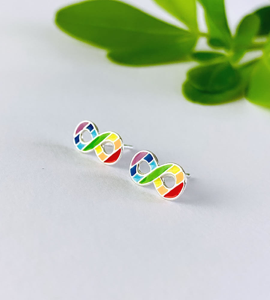 sterling silver infinity studs in rainbow colours