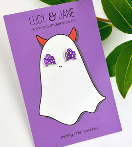 sterling silver monster studs on a Halloween backing card