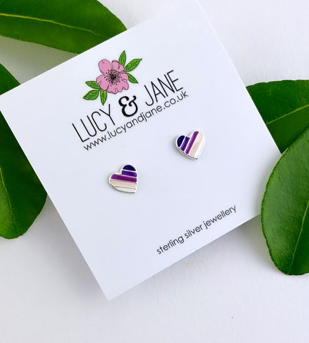 sterling silver purple heart stud earrings