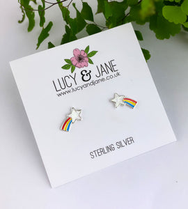 Sterling Silver Rainbow Shooting Star Studs
