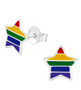 sterling silver rainbow star earrings