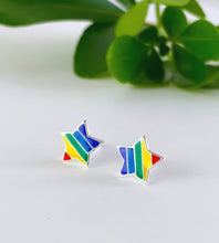 Load image into Gallery viewer, sterling silver rainbow star studs for pride